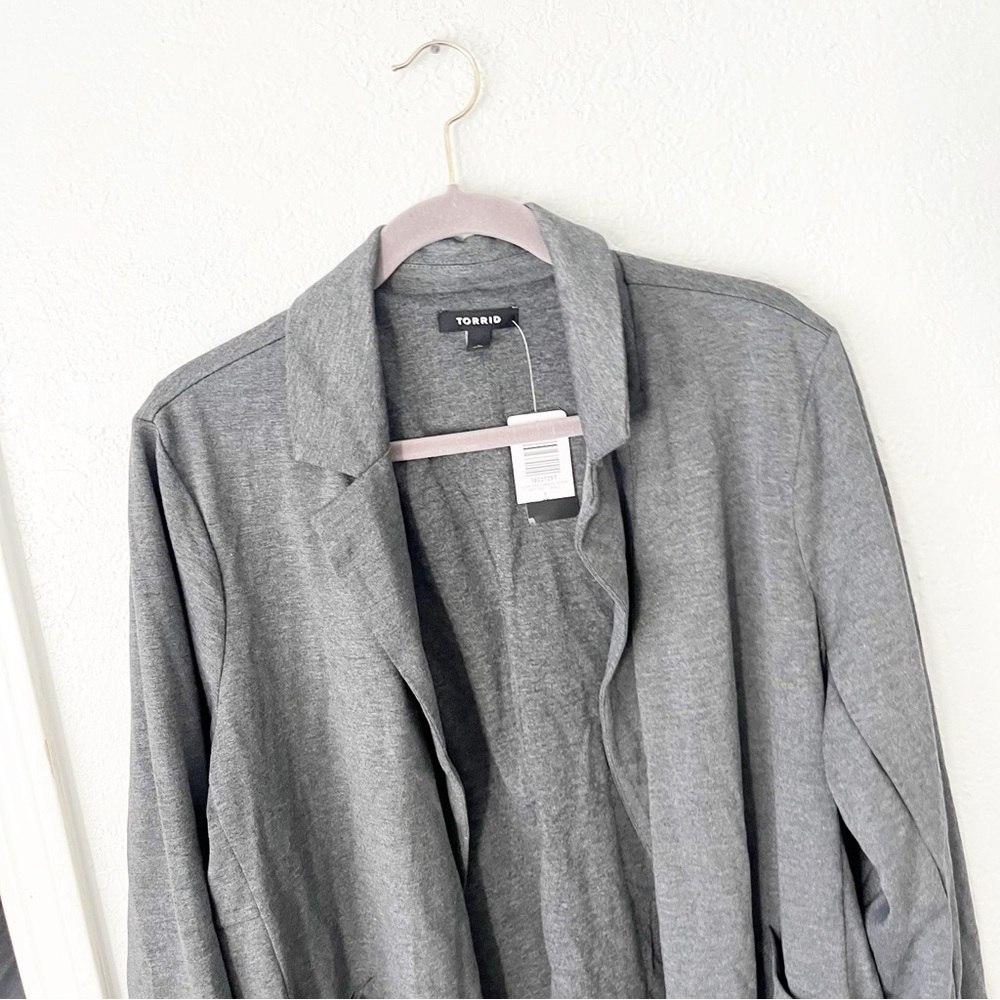 Torrid Blazer Women's 1X Gray Longline Ponte Knit Open Jacket Career NWT - Picture 3 of 8